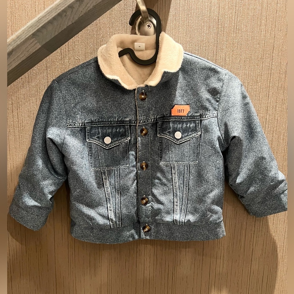 SHEIN Blue Denim Jacket with Cream Fleece Lining